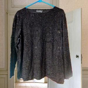 Dialogue Black Sheer Velvet Paisley Long Sleeve 1X